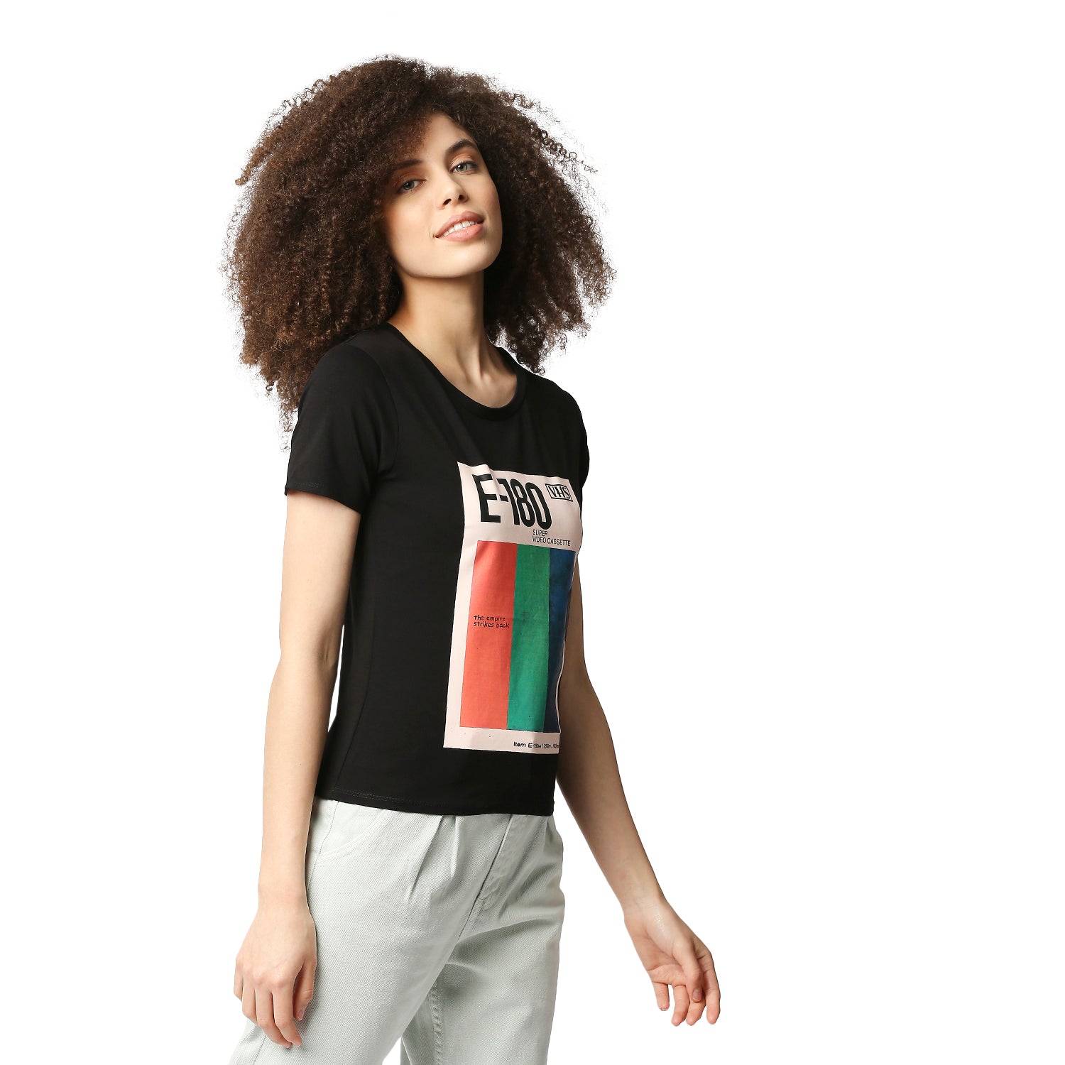 Round Neck Black Short Sleeve T-Shirt With Print