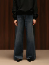 Wide Leg Cross-over Waist Jeans Dark Blue