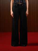WOMEN'S FLARED WIDE LEG JEANS BLACK