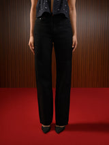 HIGH RISE STRAIGHT WIDE JEANS BLACK