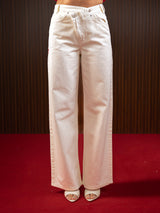Wide Leg Cross-over Waist Jeans White