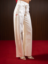 Wide Leg Cross-over Waist Jeans White