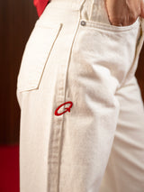 Wide Leg Cross-over Waist Jeans White