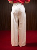 Wide Leg Cross-over Waist Jeans White