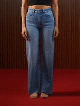 HIGH RISE STRAIGHT WIDE JEANS MID BLUE