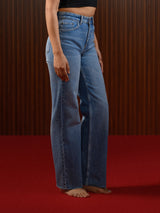 HIGH RISE STRAIGHT WIDE JEANS MID BLUE