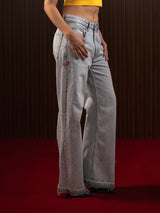 WOMEN'S FLARED WIDE LEG JEANS GREY