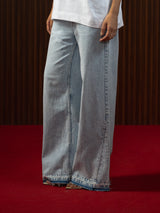 WOMEN'S FLARED WIDE LEG JEANS LIGHT BLUE