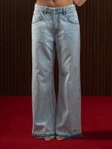 WOMEN'S FLARED WIDE LEG JEANS LIGHT BLUE