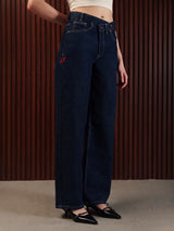 Wide Leg Cross-over Waist Jeans Rinse