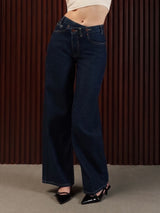 Wide Leg Cross-over Waist Jeans Rinse