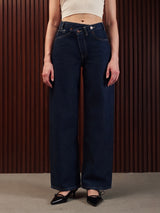 Wide Leg Cross-over Waist Jeans Rinse