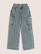 Women Mid blue Wide Leg Cargo