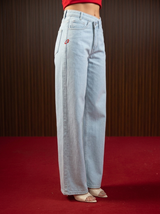 Wide Leg Cross-over Waist Jeans Light Blue