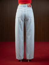 Wide Leg Cross-over Waist Jeans Light Blue