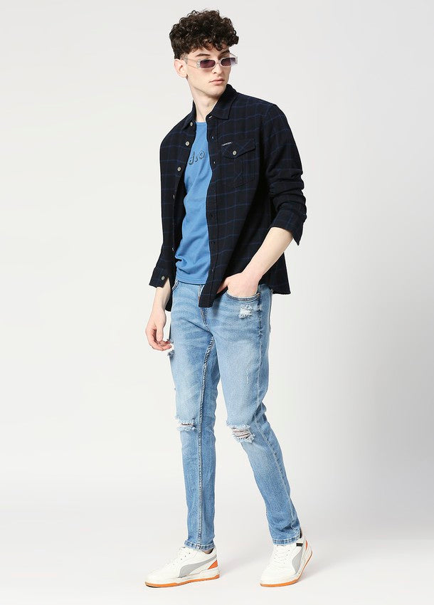 Mid Blue Arnold Comfort Slim Fit Ripped Jeans