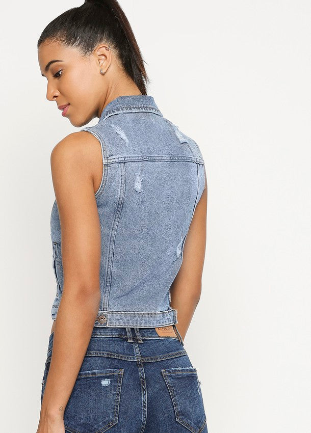 cropped sleeveless jean jacket