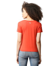 Round Neck Red Short Sleeve T-Shirt With Print