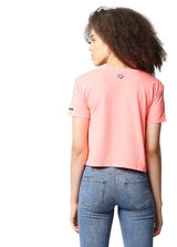 Round Neck Neon Pink Crop T-Shirt With Print