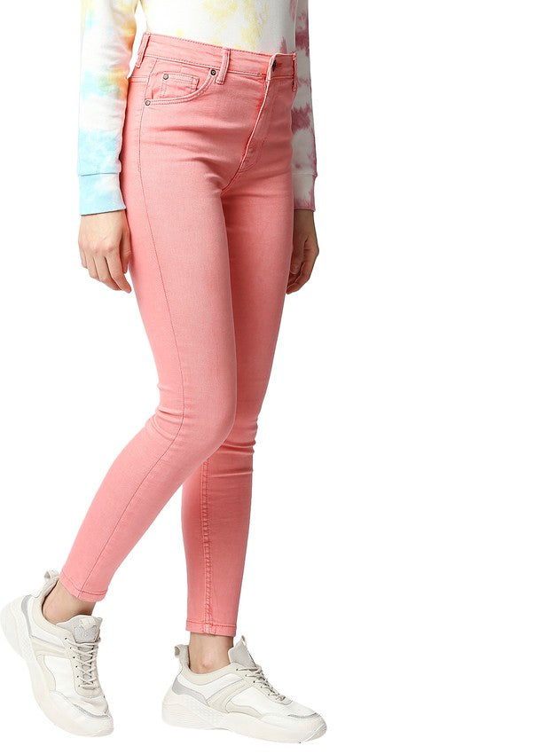 Women's High-Waist Blush Pink Skinny Jeans