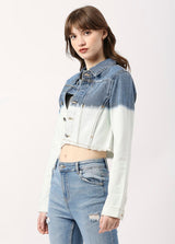 Light Blue Barca Fitted Cropped Cotton Jacket