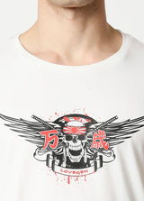 Chinku White Skull Basic Round Neck Short Sleeve T-Shirt With Print