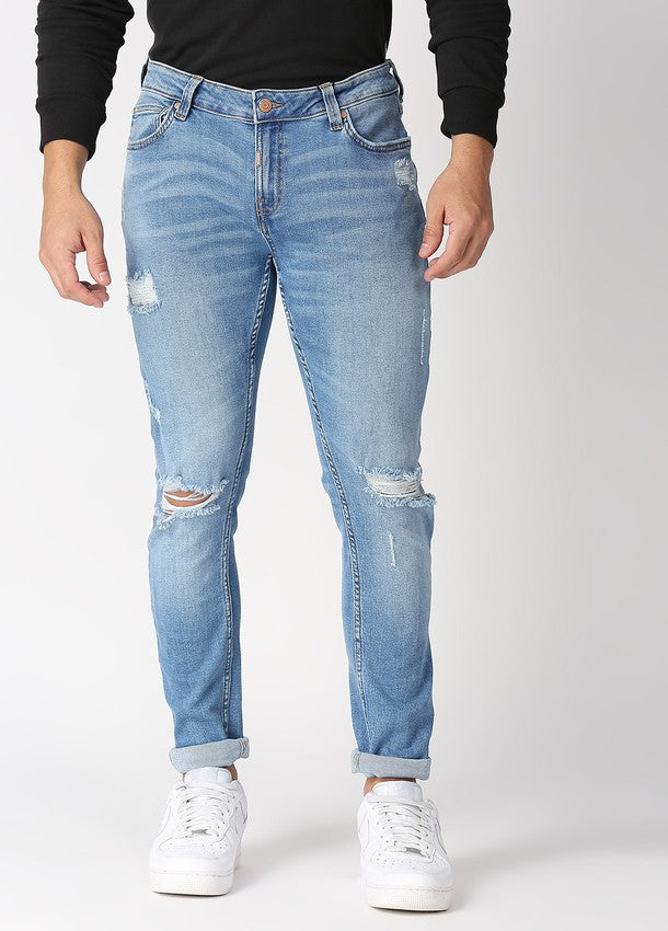 Mid Blue Arnold Comfort Slim Fit Ripped Jeans