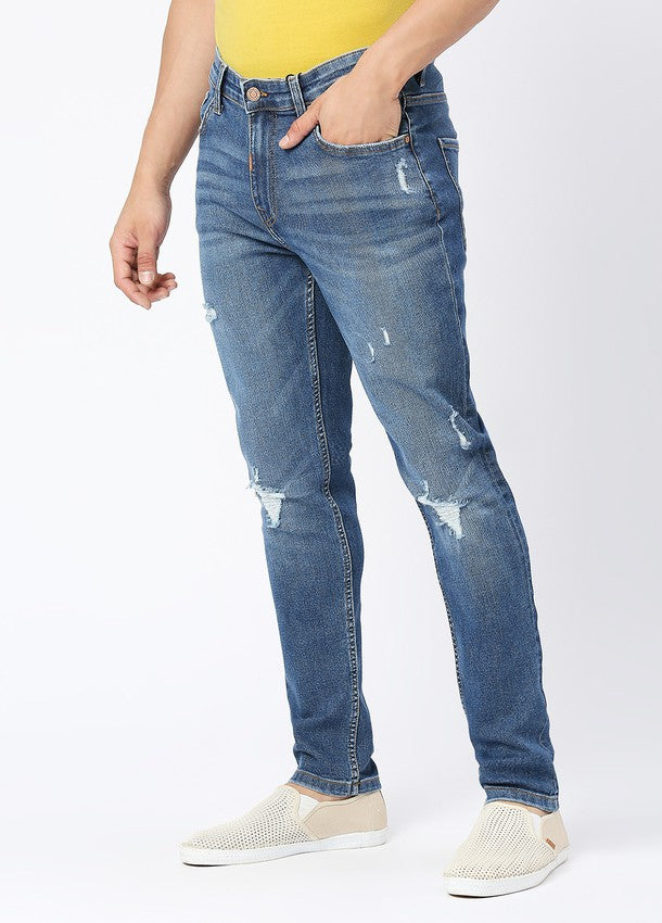Mid Blue Cruz Skinny Fit Ripped Jeans