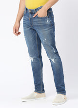 Mid Blue Cruz Skinny Fit Ripped Jeans