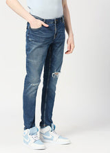 Dark Blue Arnold Comfort Slim Fit Ripped Jeans