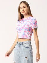 Snow Round Neck Short Sleeve Fitted Crop Top