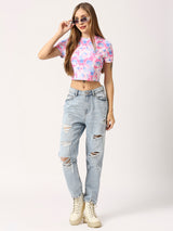 Snow Round Neck Short Sleeve Fitted Crop Top