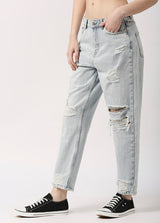 Buy Light Blue High Ripped Mom Jeans at best price