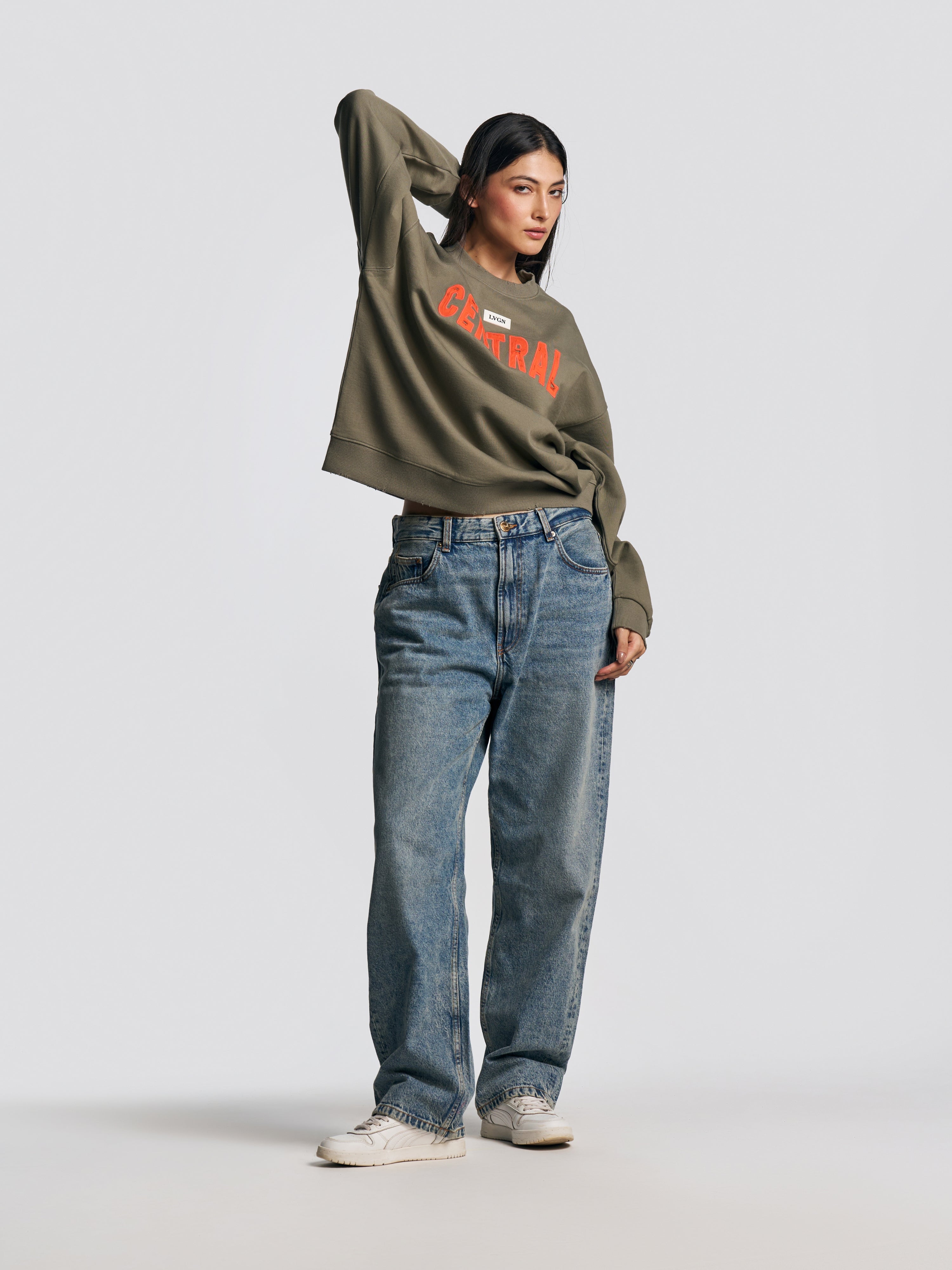 UNISEX HEMSWORTH BAGGY FIT JEANS TINTED MID BLUE