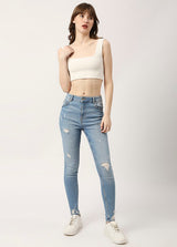 Buy Mid Blue High waist Skinny Fit Jeans for Women at best price