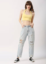 Shop Light Blue High Rise Ripped Mom Jeans at best price