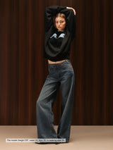 Wide Leg Cross-over Waist Jeans Dark Blue