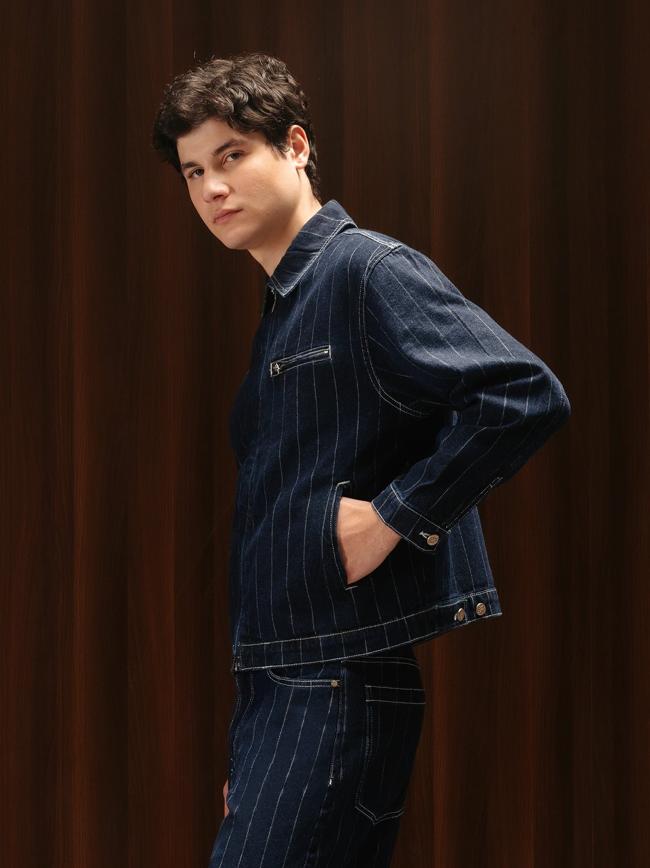 Men's Striped Denim Co-ord Jacket