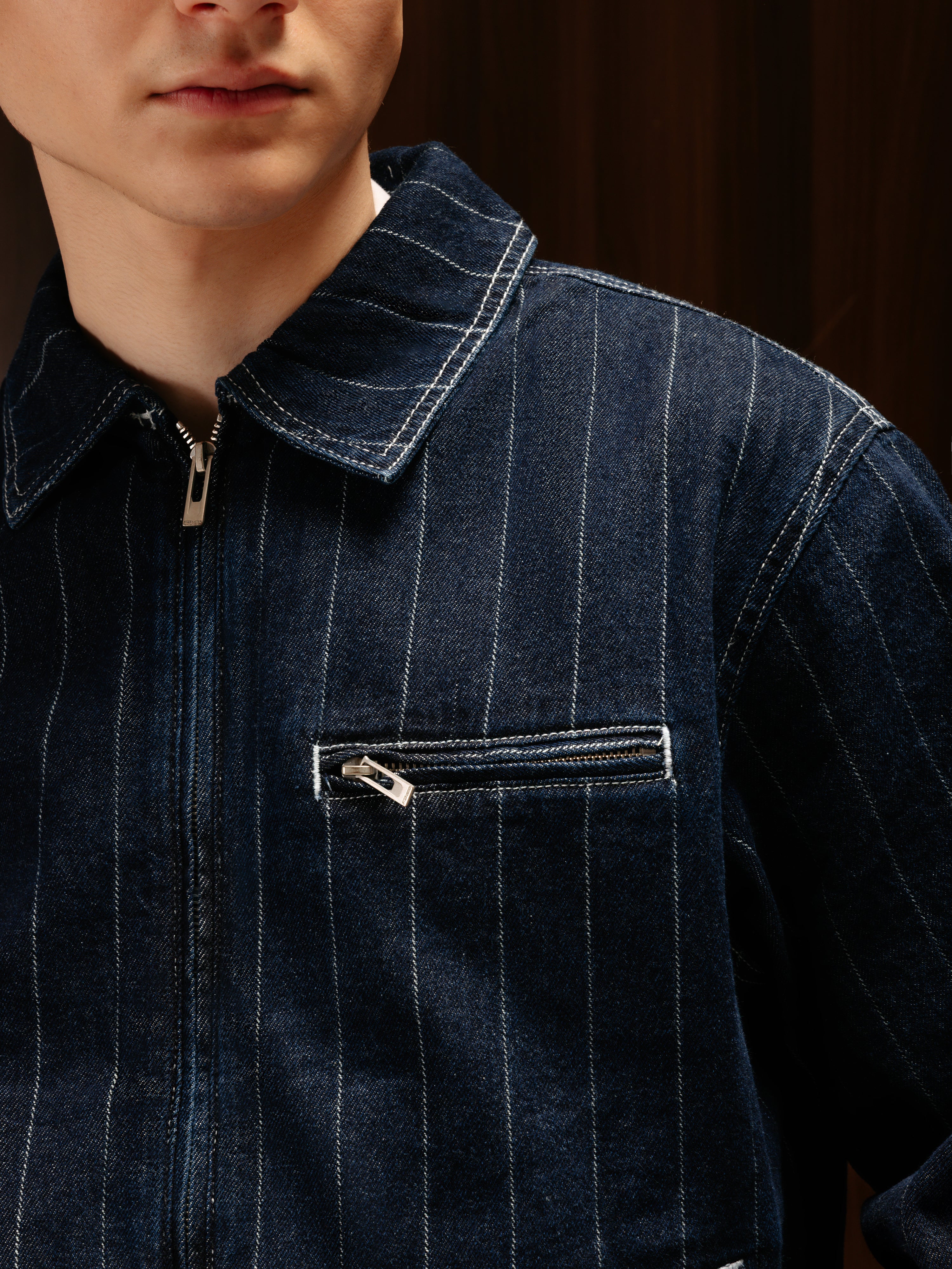 Men's Striped Denim Co-ord Jacket