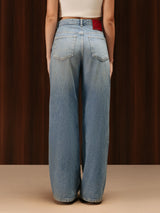 Wide Leg Cross-over Waist Jeans Mid Blue