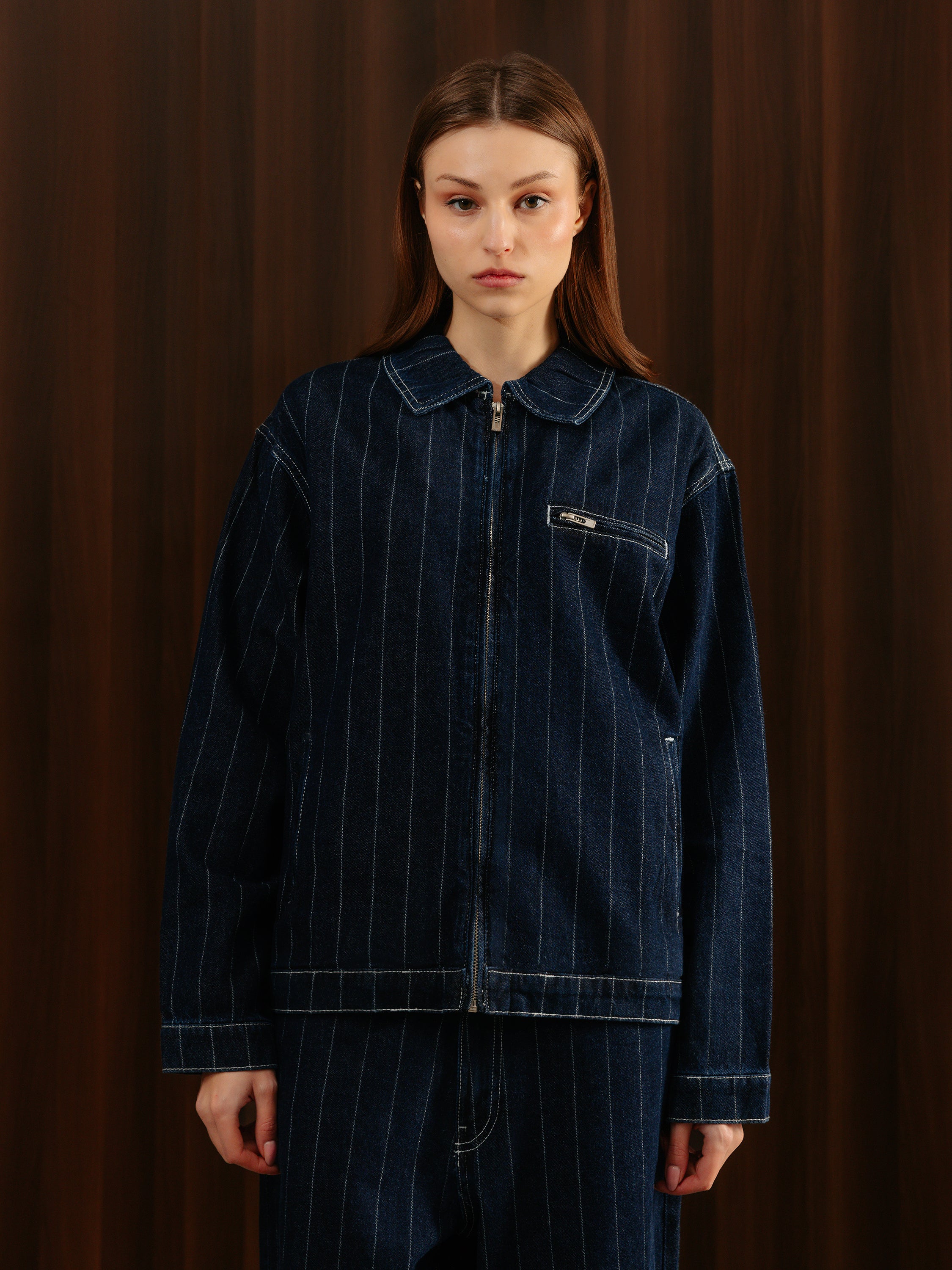 Women's Striped Denim Co-ord Jacket