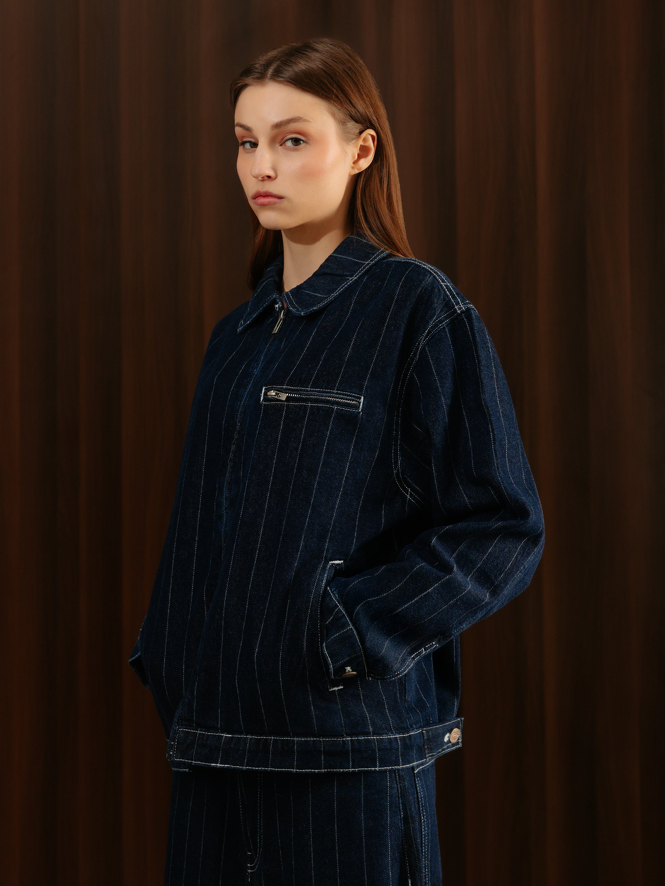 Women's Striped Denim Co-ord Jacket