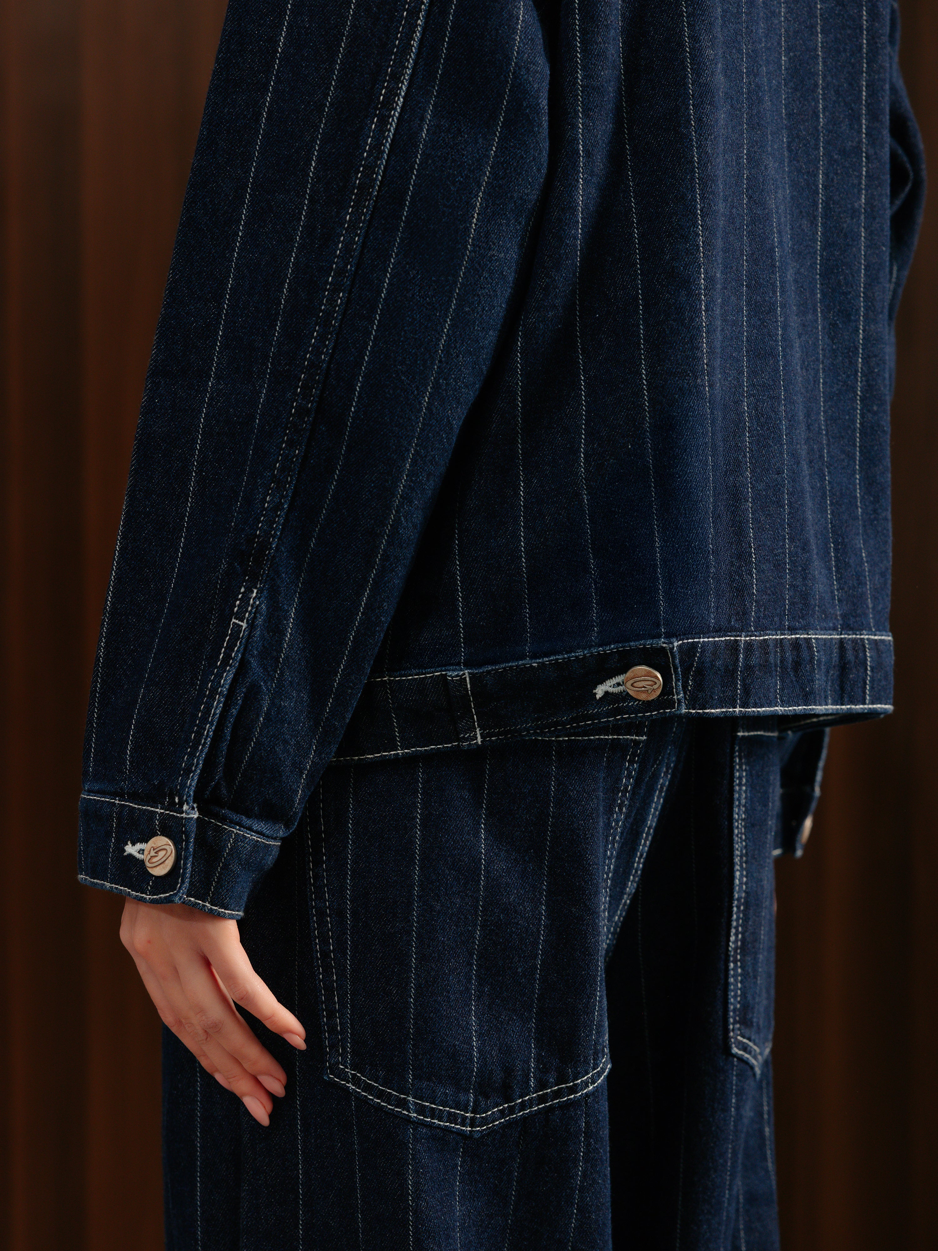 Women's Striped Denim Co-ord Jacket