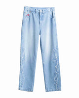 Unisex Frayed Flame Jeans Straight