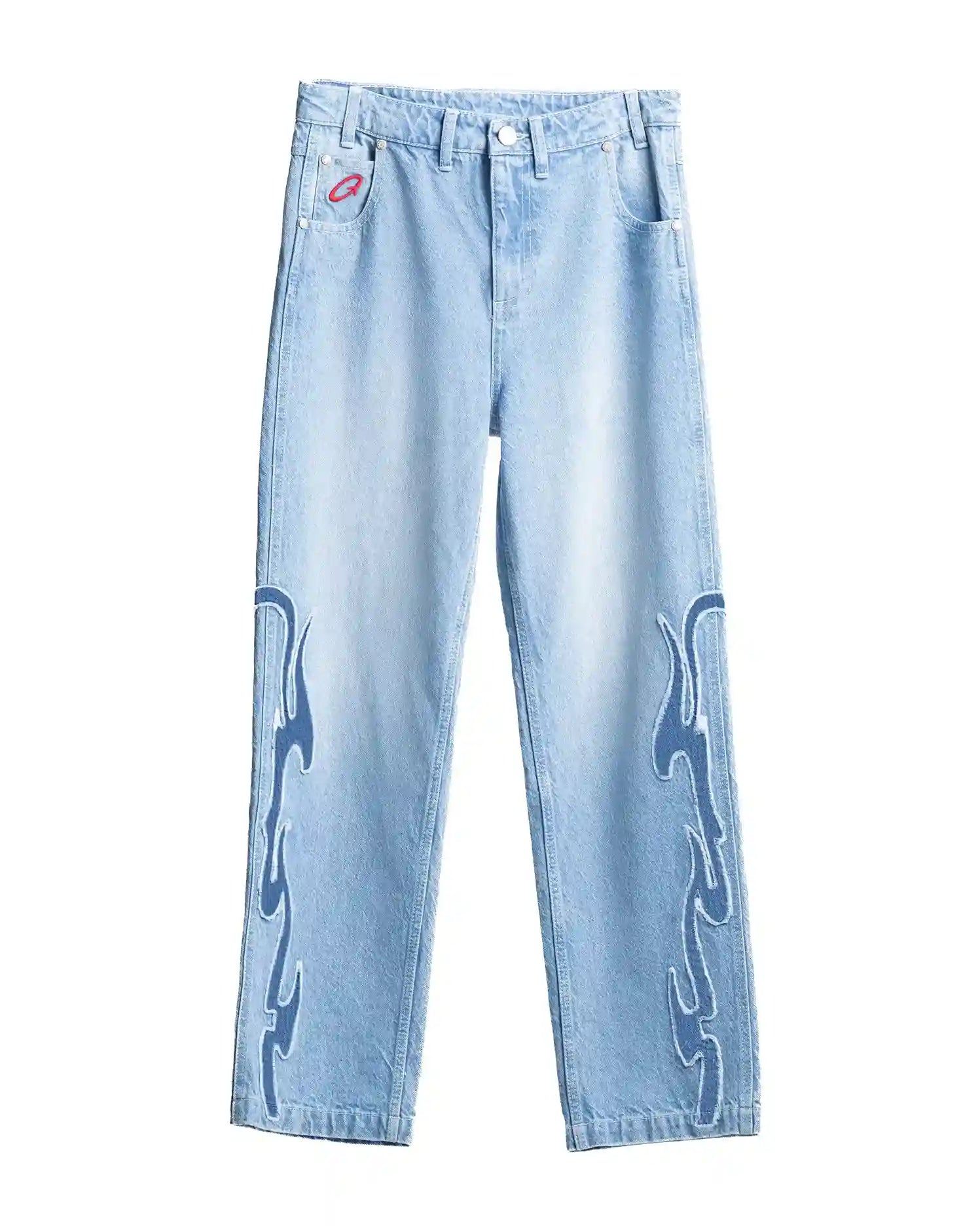 Unisex Embroidered Flame Jeans Straight
