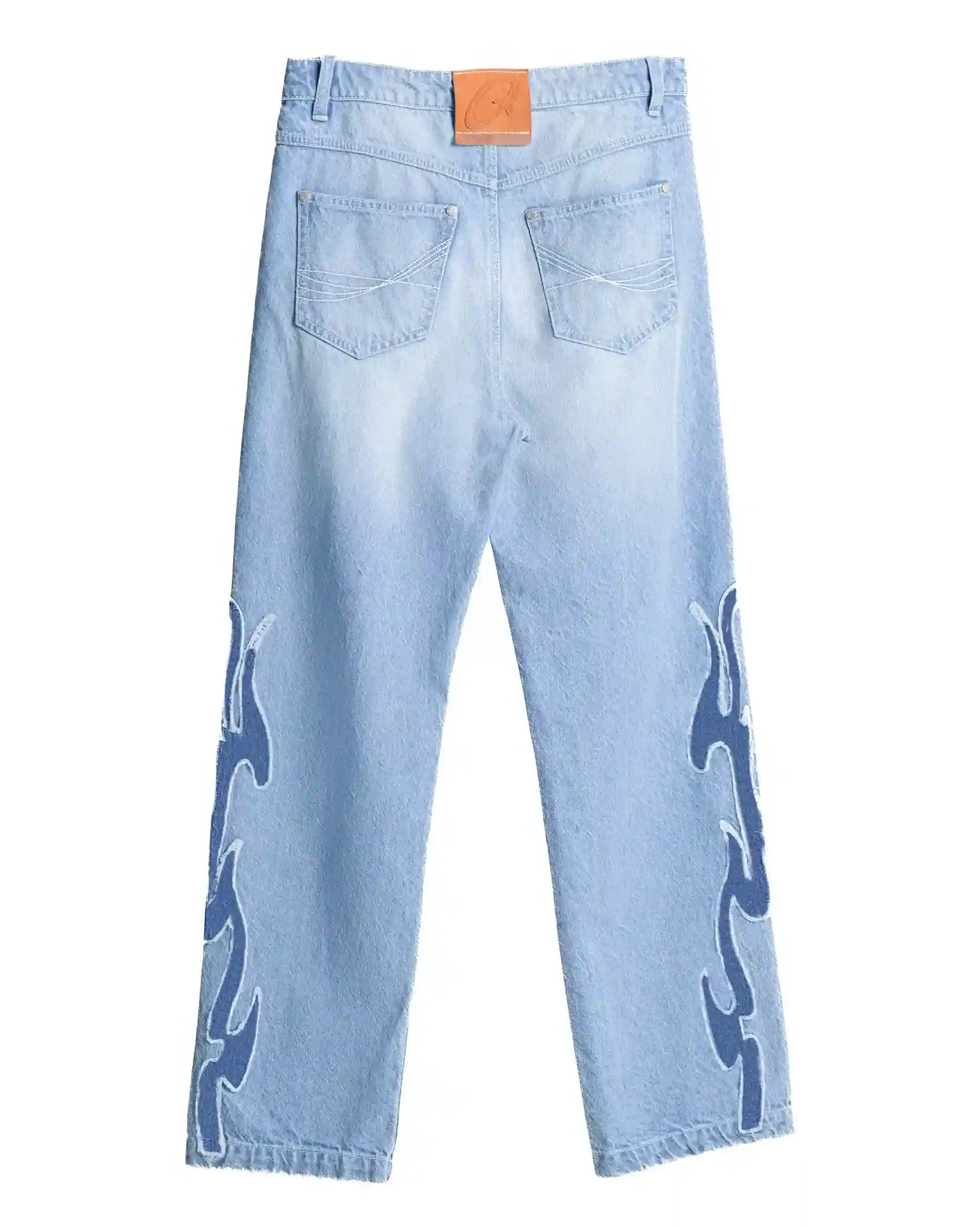 Unisex Embroidered Flame Jeans Straight