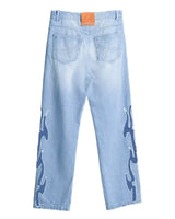 Unisex Embroidered Flame Jeans Straight
