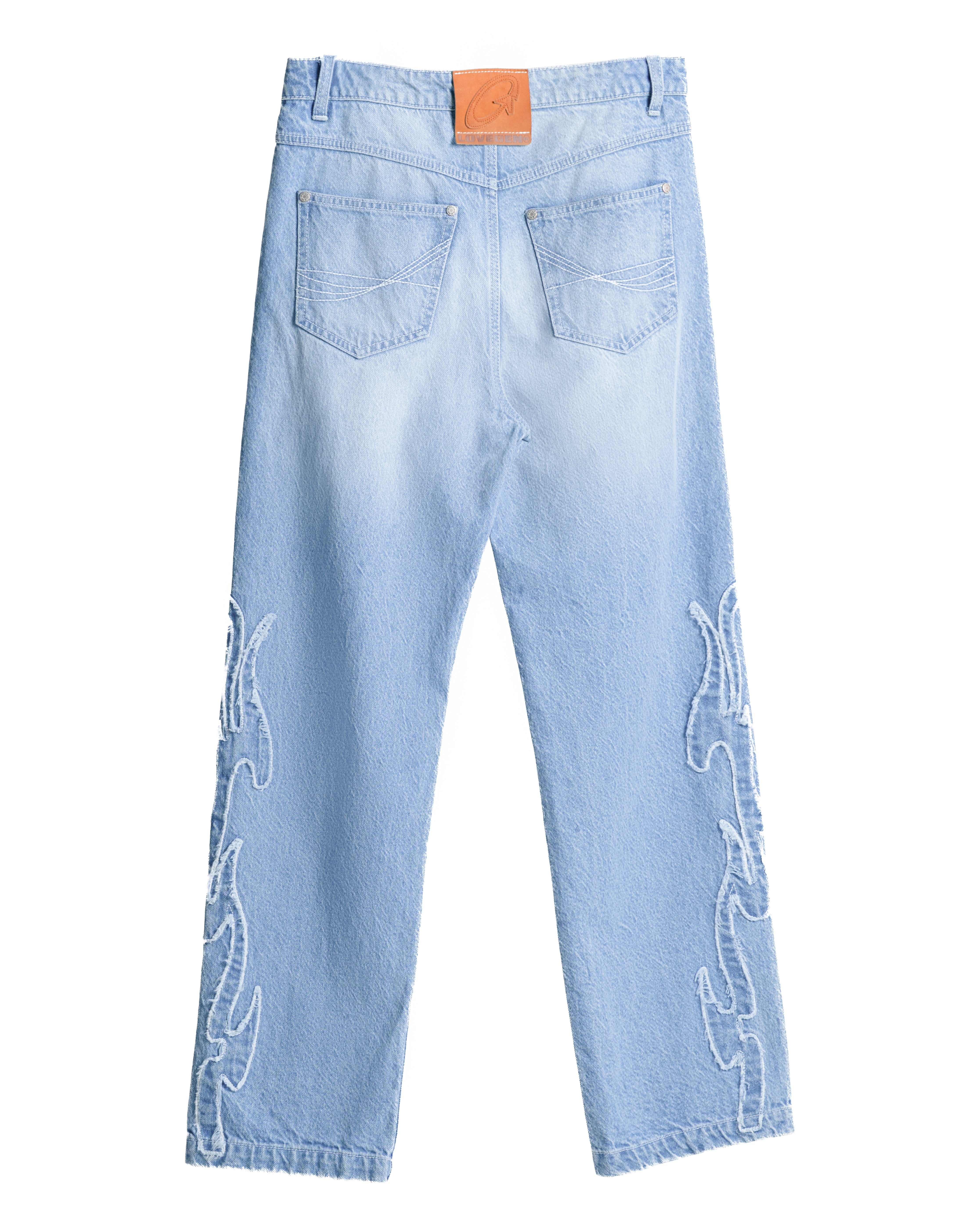 Unisex Frayed Flame Jeans Straight