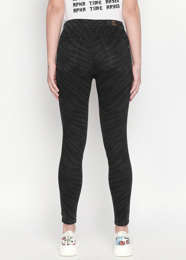 black zebra printed skinny jeans for women