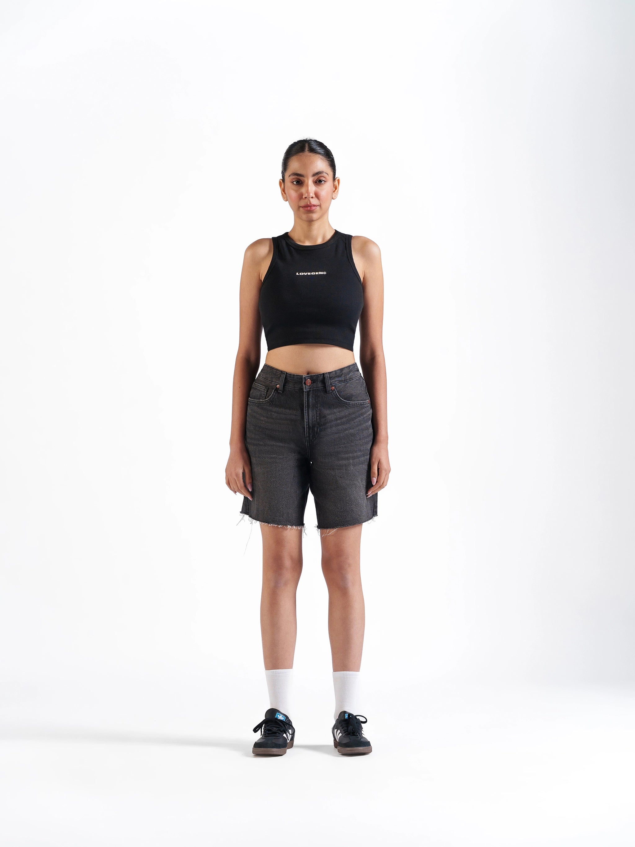 Basic Denim Shorts Dark grey